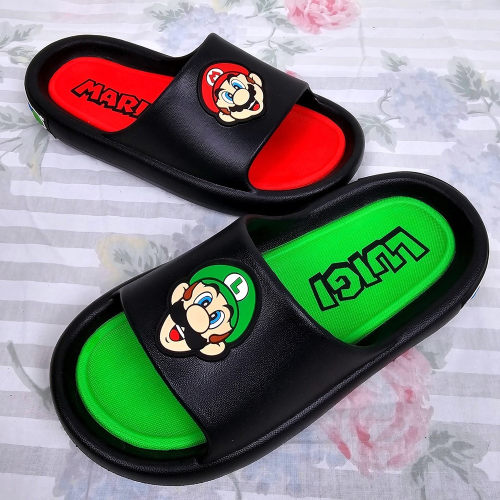 Ground Up Super Mario Luigi Kids Slides Sandals Black‎ Red Green Size 2